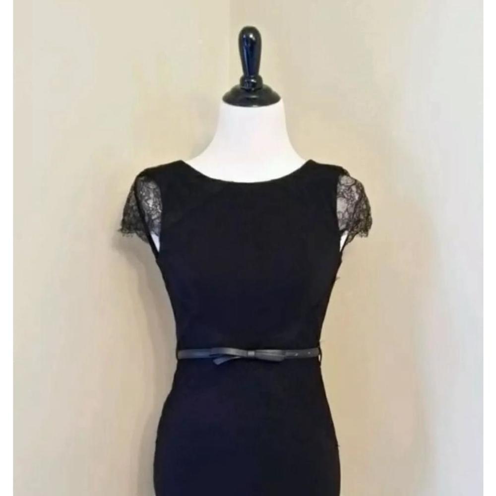 Black Lace Dress Bow Belt Pinup Old Hollywood London Dress Co ModCloth Bodycon